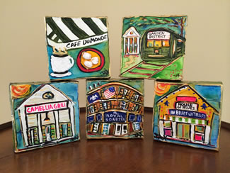  Jax's popular line of mini art 4-inch square paintings - Little Views - features Louisiana icons and images, and can be found in local gift shops and galleries throughout the state and in collections worldwide. More than 20,000 Minis have been sold in her career, which is a new world record for the Most Original Acrylic Paintings on Canvas.