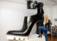  Fashion designer Kenneth Cole partnered with Today Show Contributor Jill Martin to create the world's largest high-heeled shoe; the replica, which was modeled after The Kenneth Cole New York Otto, a polished-leather lug sole bootie from the fall 2014 collection, stands an astonishing 6 feet, 1 inch tall and 6 feet, 5 inches long, setting the new world record for the Largest High-Heeled Shoe, according to the World Record Academy: www.worldrecordacademy.com/.