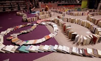 longest book domino chain world record set by The Seattle Public Library