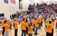  Thousands of fans packed Alexandria Area High School to the brim in a celebration that commemorated the 25-year reunion for the Alexandria Aces basketball performance program. The current Aces team, along with community members and former Aces, set a new World Record with 133 people simultaneously spinning a basketball on their finger for one minute.