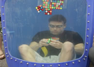  Kevin Hays solved eight Rubik's Cubes while seated at the bottom of a dunk tank at Washington University's Thurtene Carnival on April 19, holding his breath for two minutes and five seconds. He needed two attempts to set the world record.