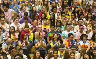 Students at Bishop Grandin High School in Calgary broke the Guinness World Records world record for largest gathering of people wearing tie dye shirts; Bishop Grandin gathered 885 students and staff together to almost double the number of people in the previous record, according to the World Record Academy.