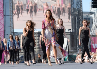 Very ambassador and member of The Saturdays Rochelle Humes opens the Very Big Catwalk at Pier Head in Liverpool. 