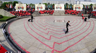 Participants used 3,004 red envelopes filled with letters from Chinese students and volunteers from all around the world to form a heart-shaped pattern; they succeeded in creating a 335.23 metre long line of envelopes.