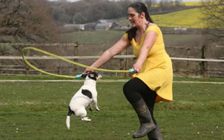  Rachel Grylls, 38, and eight-year-old Jessica broke the Guinness World Record for the most skips done by a human and a dog in one minute with 59 skips. 