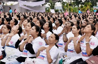 Participants performing yoga during the largest Facial Yoga World Record event organised by yoga expert Ruchika Sharma.