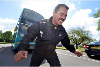 Strongman Manjit Singh, 66, smashed the previous record of 9.5 tonnes set by another man in 2010 when he hauled the Arriva bus 15.5m (50ft).