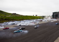most cars performing donuts simultaneously at Sonoma's Infineon Raceway