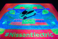 NISSAN has broken the Guinness World Records title for the largest glow-in-the-dark painting by using its Glow-in-the-Dark Nissan Leaf to paint a 207.68m2 self-portrait of the electric car. The painting, depicting the front of a Nissan Leaf, was created by motoring artist, Ian Cook of Popbangcolour.