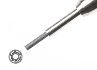 A ball bearing with 1.5mm in outer diameter (with a mechanical pencil).