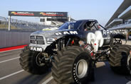  The Ram Trucks-backed Raminator has achieved a top speed of 99.10 miles per hour at the Circuit of The Americas in Austin, Texas, breaking the previous Guinness World Records record of 96.8 mph. Raminator is an 11,000-lb. monster truck powered by a 2,000-hp, 55 cu. in. HEMI engine.