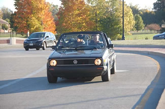 Oran Sands, a 64-year-old software designer from Carmel, drove his 1987 Volkswagen Cabriolet around a local roundabout for over three and a half hours.