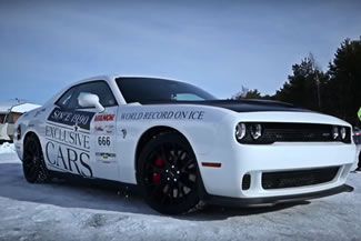  During the 2016 Arsunda Speed Weekend a Challenger SRT Hellcat hit a staggering 170 mph and averaged 162 mph over 0.6 miles, which sets the new world record for the Fastest Dodge Challenger Hellcat on Ice. 