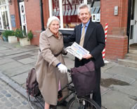 oldest papergirl world record set by Beryl Walker pictured with Richard Graham, Gloucester's MP