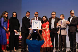 Suchetha Satish, a 12-year-old grade 7 student of the Indian High School, Dubai, has established a new world record for the Most languages sung during one concert, at the Indian Consulate Auditorium, Dubai, on the 25th of January 2018, after singing sang one song each in 102 languages in a concert titled 'Music Beyond Boundaries,"according to the World Record Academy.