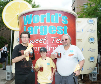 Summerville has officially set the World Record for the largest "glass" of sweet tea, weighing in at 1,400 gallons. Participants brewed 116 pounds of tea leaves and used 2,100 pounds of sugar to make more than 1,400 gallons of the drink. The tea was put in 10-foot container nicknamed "Mason, and 3,000 pounds of ice was added. 