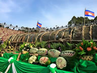The giant sticky rice cake, made to celebrate the Angkor Sankranta Festival 2015 (in Siem Reap City), weighed 4.04 tons, it is one meter in diameter and five meters long and took 45 hours to cook, setting the new world record for the Largest sticky rice cake (Ansom)