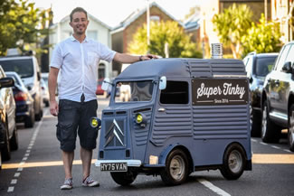 Yannick Read, 45, built the miniature road-legal version of the iconic Citroen H van with his three children, 12-year-old Noah, Bertie, nine, and Olive, seven. 