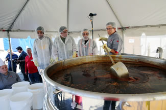 Chefs from Juanita's Foods set the WORLD RECORD title for the Largest menudo soup during an event held on Jan. 28, 2018 at Juanita's headquarters in Wilmington, Calif. to celebrate National Menudo Month. A massive 300-gallon kettle was used to cook the traditional Mexican-style soup, which weighted 2,439 lbs. and was prepared with 980 lbs. of tripe in beef bone stock, 600 lbs. of Juanita's Original Mexican Style Hominy, and 171 lbs. of spices including a mix of Guajillo, Ancho, Arbol and Chipotle peppers. 