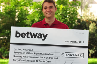  The ?17,879,645.12 (13,213,838.68) jackpot was paid out in October to Cheshire soldier Jon Heywood via Microgaming's Mega Moolah online slot on betway.com. 