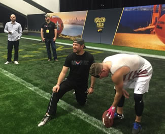  McAfee broke the Guinness World Record for "farthest blindfolded American field goal." McAfee made the kick from 40 yards out. 