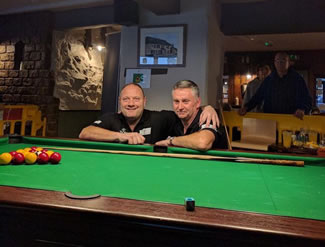 Darren Stocks of Crown Property Management and Graham Guthbert, landlord of the Bell Inn, Kingsteignton, started playing pool at noon on Wednesday, February 22, and finished on Sunday, February 26 at 10pm.