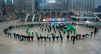  CNIB kicked off its centennial year with Eye Believe, a flash mob in Nathan Phillips Square. Hundreds of community members gathered to set the World Record for the largest formation of the human eye.