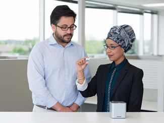  The cube measures 4 inches in all directions, which makes it the world's smallest genetic testing device. The company says it can yield results in less than half an hour.