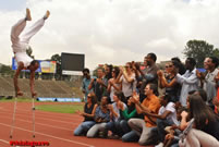 longest distance travelled in One Minute while balanced on Crutches world record set by Tameru Zegeye