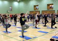 A total of 110 men took part in the all-male class led by Dave Smythe at the National Sports Centre in Douglas, which sets the new world record for the Largest male yoga class, according to the World Record Academy; the event was the brainchild of Kate Bergquist, health and well-being co-ordinator at Isle of Man College, who was keen to mark International Men's Day.