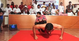 C Pradeep, bettered the world record by doing 99 push-ups in one minute.