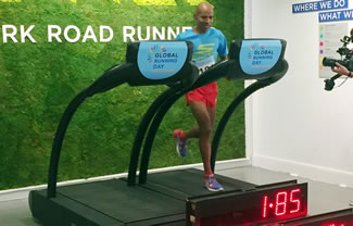 More than 250 runners, including a handful of professionals, teamed up in midtown Manhattan to set the World Record for most people in a treadmill relay.