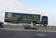 - EMC teamed up with the Lotus F1 Team and managed to take down the Guinness World Records record for a truck jump; the record-breaking attempt took place at Bentwaters Park, Suffolk in United Kingdom and behind the wheel of the truck was stuntman Mike Ryan (UK), who managed to jump the huge semi-truck no less than 83 feet and 7 inches over a moving Lotus Formula 1 car driven by Martin Ivanov, setting the new world record for the longest ramp jump by a truck and trailer, according to the World Record Academy: www.worldrecordacademy.com/.