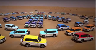 The short film, which fuses scenes shot from space from 11 countries around the world, includes footage of 121 cars dancing in the UAE's desert before forming a peace sign, which measures over 80 meters in diameter.
