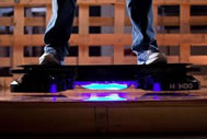 The "world's first hoverboard," dubbed the "Hendo." With the help of four hover engines located at the bottom of the board, the machine apparently works by producing a magnetic field over a conductive surface like aluminum or copper. The futuristic machine hovers about an inch above the ground and can travel at 15 mph.