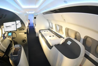Sukhoi Civil Aircraft, the producer of the Superjet 100 new-generation regional jet for the global market, introduced the concept of a new aircraft with the cabin designed to fly professional sports teams, at Farnborough International Airshow 2016.