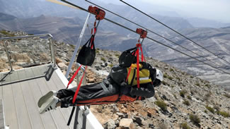 Ras Al Khaimah, UAE -- The length of the Jebel Jais Flight zipline, located on top of UAE's highest mountain, Jebel Jais, measures over 1.7 miles long, making it longer than the Golden Gate Bridge, thus setting the new world record for the Longest zip line, according to the World Record Academy.