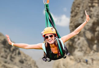 Ras Al Khaimah, UAE -- The length of the Jebel Jais Flight zipline, located on top of UAE's highest mountain, Jebel Jais, measures over 1.7 miles long, making it longer than the Golden Gate Bridge, thus setting the new world record for the Longest zip line, according to the World Record Academy.