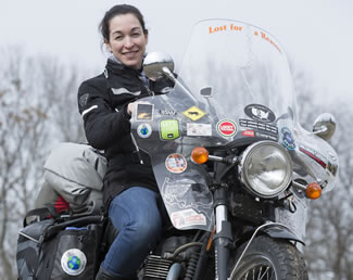 World Record holder Danell Lynn on her 2006 Triumph Bonneville. 